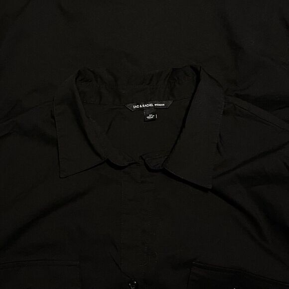 ZAC RACHEL Tunic Top Plus 3X Black Lace Trim Sleeves Pockets Button Down Shirt - Picture 3 of 3